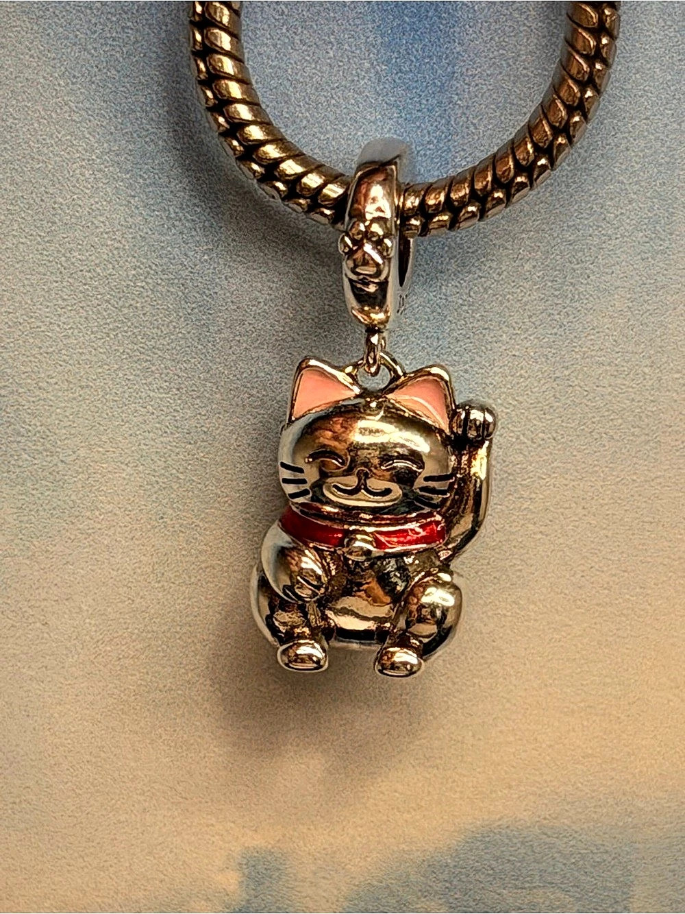 Sterling silver openable Maneki-neko cat pendant kitten charm Pendant